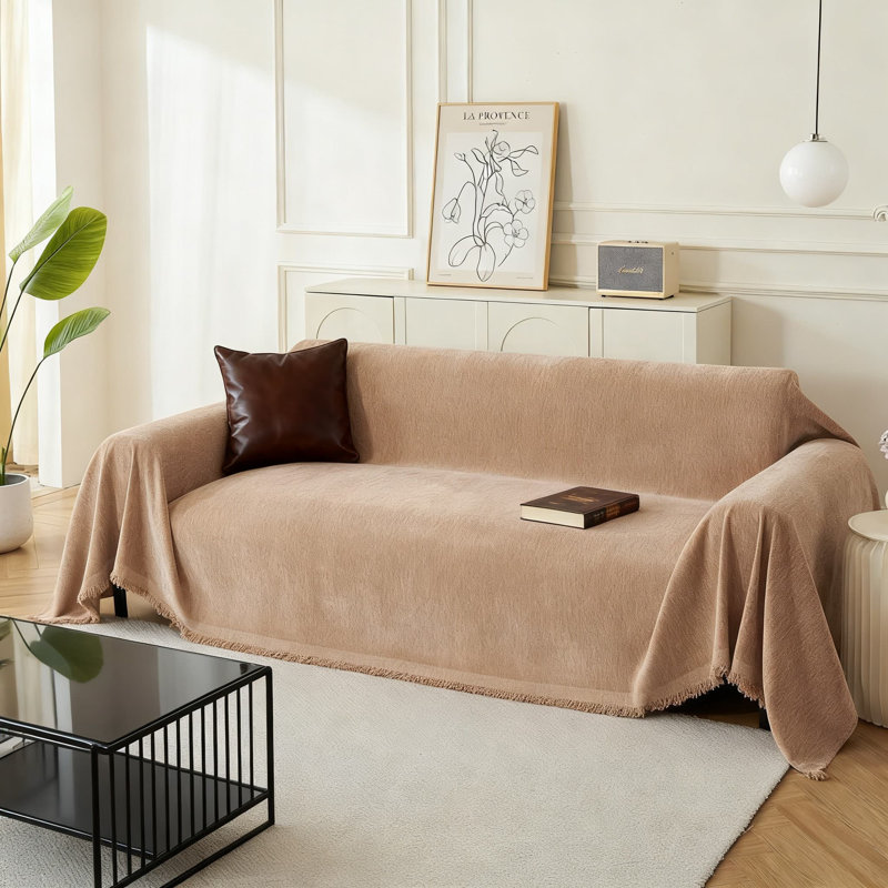 Housse de canapé en chenille pour chiens, protecteur de canapé modulaire en L lavable, jeté doux pour animal de compagnie avec pampilles