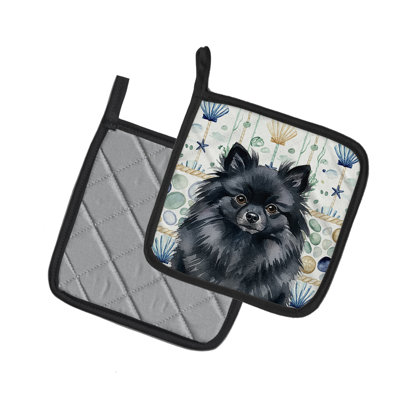 Black Pomeranian Coastal Sea Glass Pair of Pot Holders