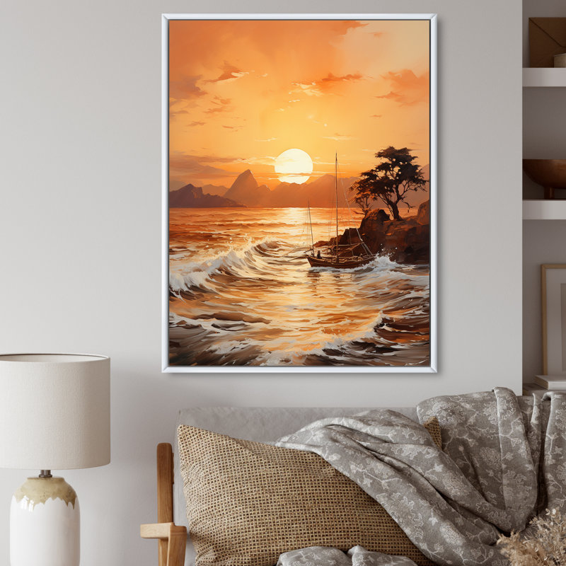 Basehor Golden Sunrise Silhouetted III - impression, Cadre flottant blanc, H 40 po x l 30 po x P 1,5 po