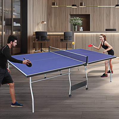 8Ft Mid-Size Table Tennis Table Foldable  And  Portable Ping Pong Table Set For Indoor  And  Outdoor Games With Net, 2 Table Tennis Paddles And 3 Ball -  wendeway, GFNJZZ-W1408P153462