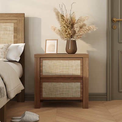 Retro Minimalism 2-drawer Nightstand With Charging Station