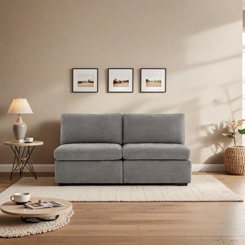 Winfree 68'' Upholstered Modular Armless Sofa, Gray