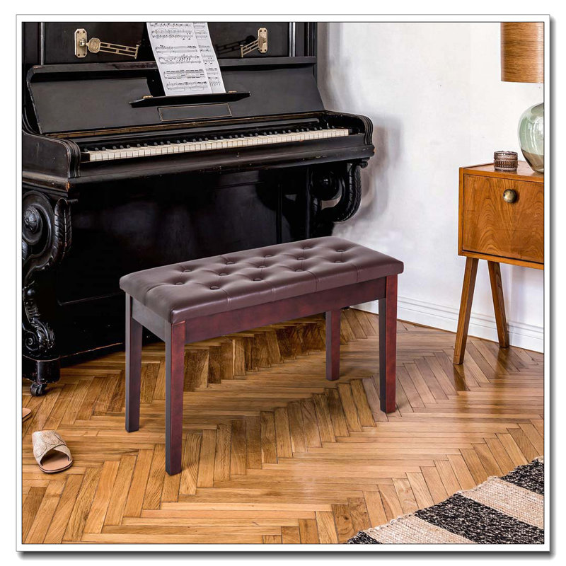 Banquette de piano capitonnée à boutons capitonnée, Brun