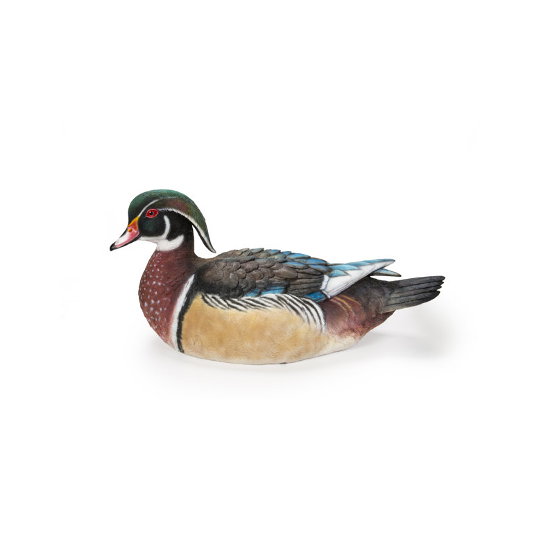 Colorful Hand-Painted Sitting Wood Duck Garden Statue