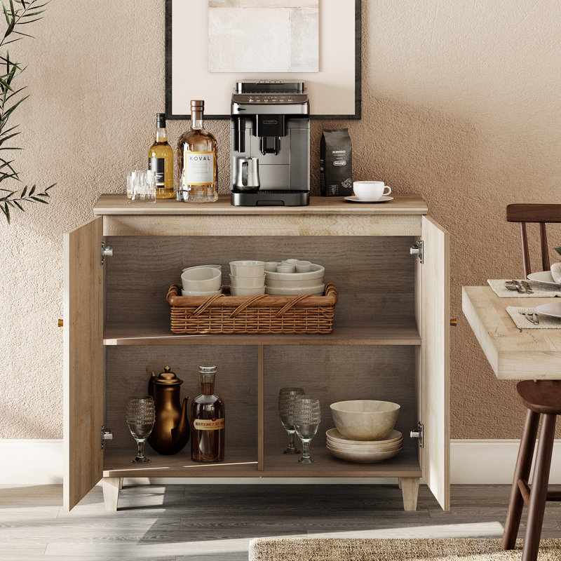 4-In-1 Sideboard Buffet Cabinet With Drawers And Doors For Kitchen Dining Room, 118"W, Natural Oak
