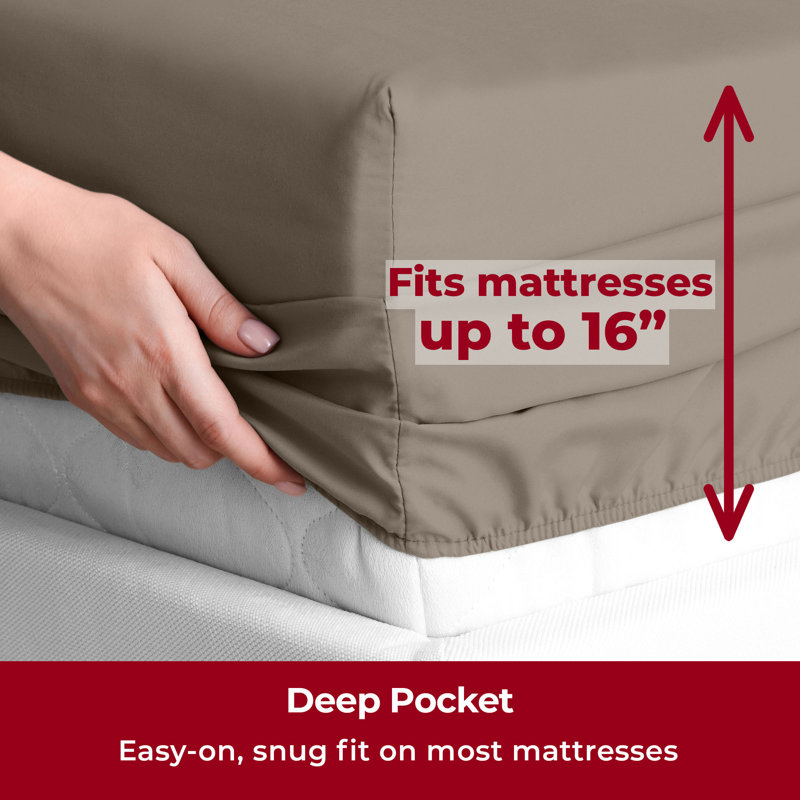Mellanni 1800 Bed Sheets King Dark Taupe, King Sheet Set, Dark Taupe