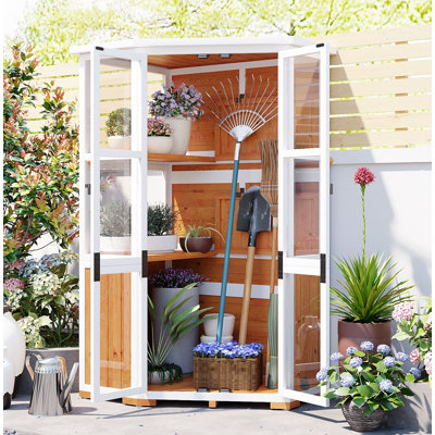Armoire de rangement d'extérieur en bois pour jardin 63 po de hauteur TopMAX, mini structure froide pour serre avec toit imperméable et porte verrouillable pour la cour, le patio, la pelouse et le gris