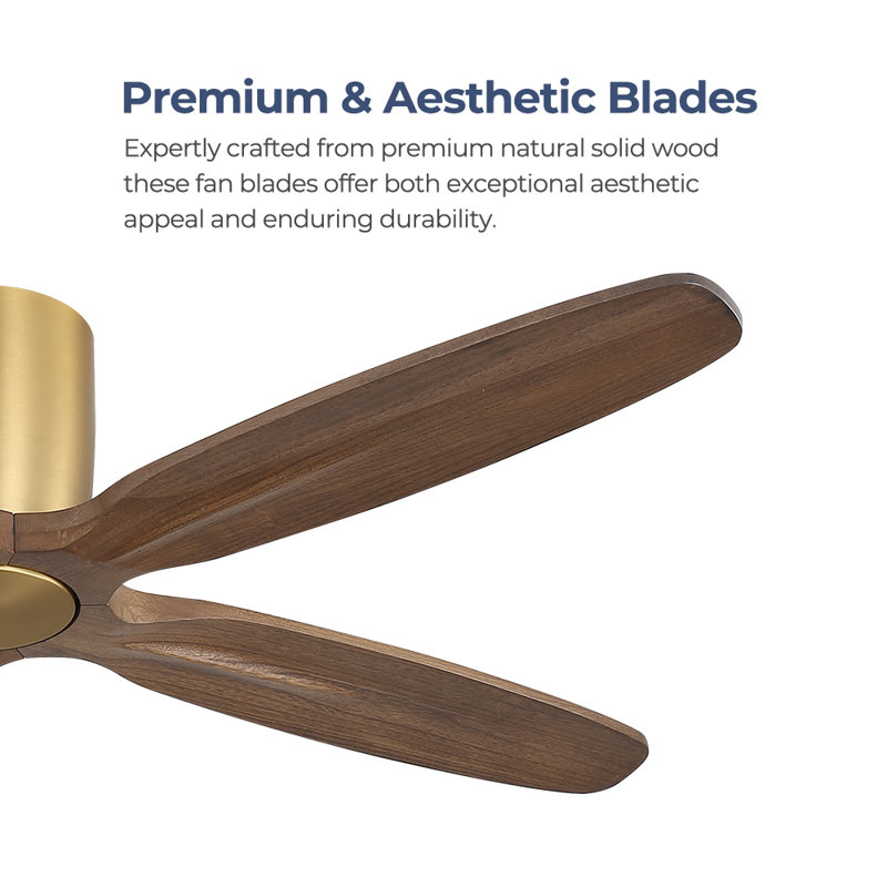 5-Solid Wood Blades Dc Motor Indoor Flush Mount Standard Ceiling Fan with Remote, Gold, Dusty Rose