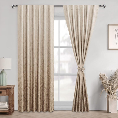 2 Panels Back Tab Ombre Room Darkening for Bedroom - Damask Design Thermal Insulted Window Drapes with Tiebacks Light Blocking Curtains for Living Room