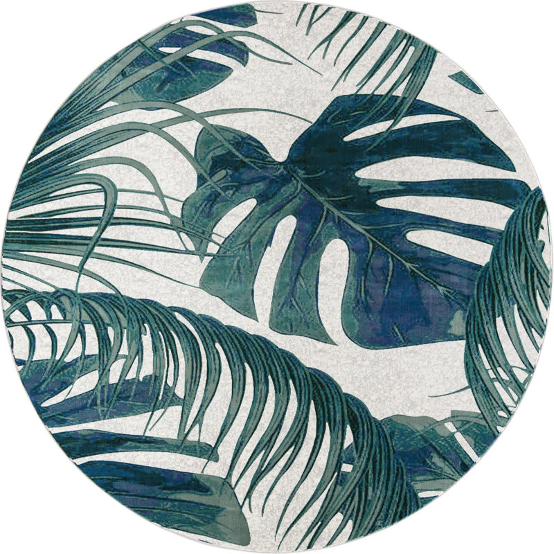 Tapis vert / blanc à motif floral Abira, Rond 10 pi