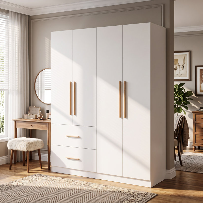 63" W Wardrobe Armoire with 2 Hanging Rods, 6 Shelves and 2 Drawers