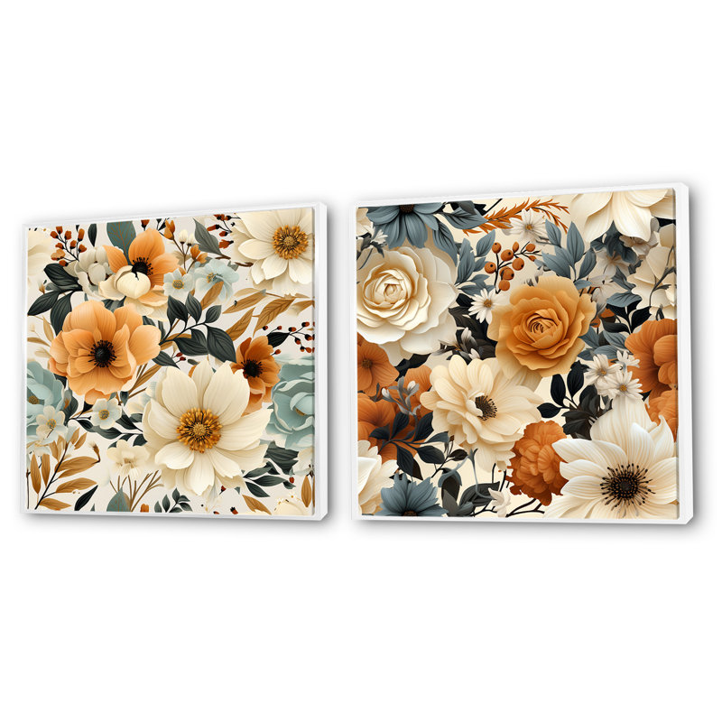 Vannie - Ensemble de 2 collages carrés floraux, Cadre flottant blanc, H 36 po x l 73 po