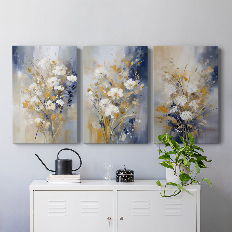Floral Study Series XC III - Ensemble de 3 toiles tendues avec châssis - Prêt à être accroché, H 36 po x l 24 po