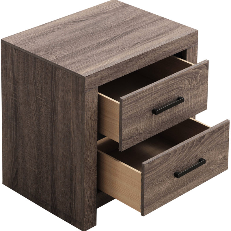 2 - Drawer Oak Bedroom Nightstand, 32.38 Lb, Spacious Drawers And Rustic Style Nightstand With Two In Oak, 16.03 Inches Deep, Modern Rectangular Design For