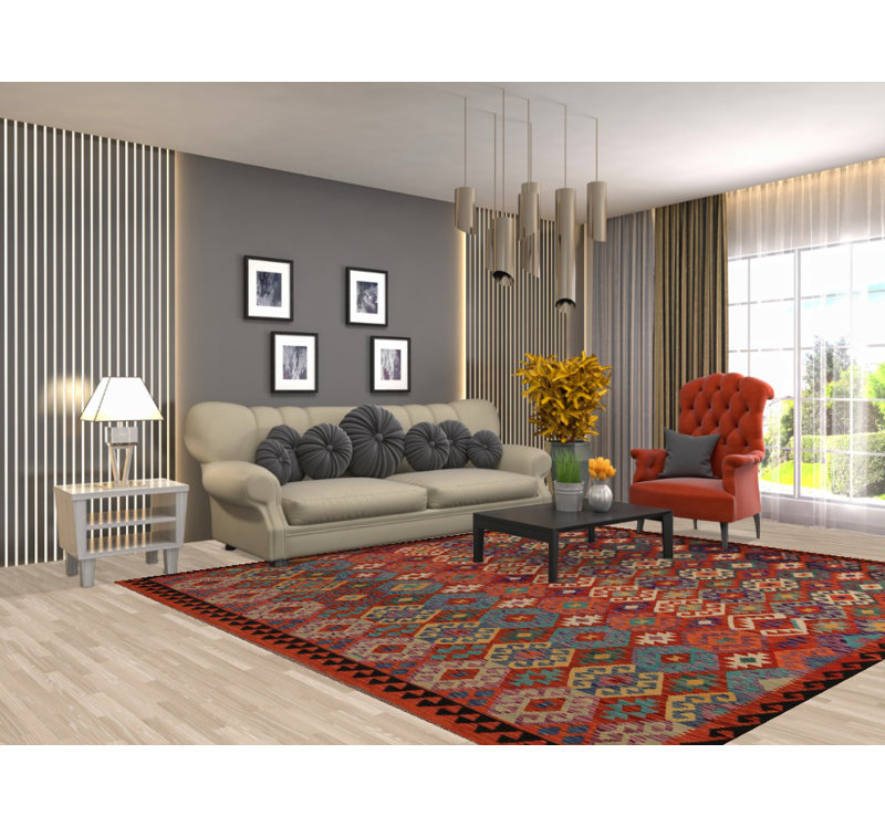 Tapis oriental kilim en laine à tissage plat 8 x 10