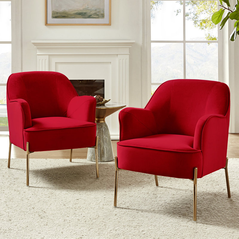 Cleo 26" Wide Contemporary Chair with Recessed Arms, Red