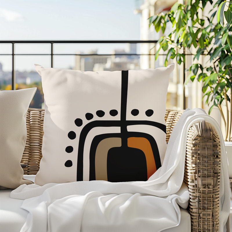 Oreiller carré réversible intérieur / extérieur Tobe Minimalist, H 19 po x l 19 po, Orange brûlé / noir / blanc cassé
