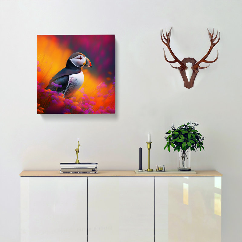 Puffin Color Field Painting - Wrapped Canvas - Framed Print, 50cm H x 50cm W x 3cm D