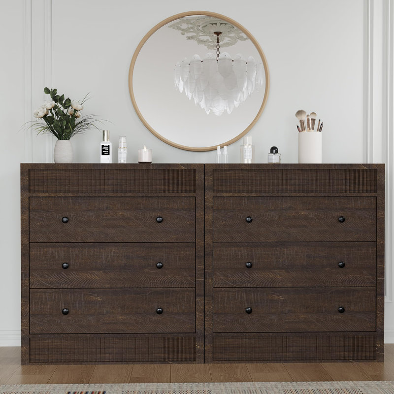 Fluted 3 Drawer Wooden Dresser, 31.5" Wide Modern Nightstand Storage Cabinet for Bedroom, Walnut
