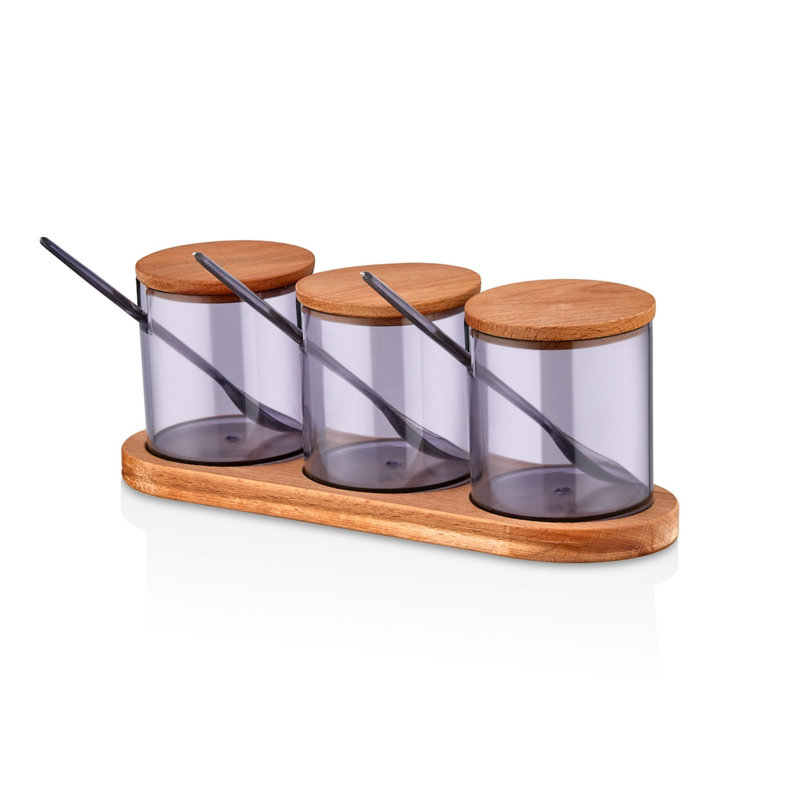 Ensemble de pots à épices et tablettes de cuisine, Bois / mauve