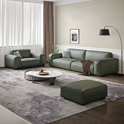 Green Genuine Leather 3 - Piece Living Room Set