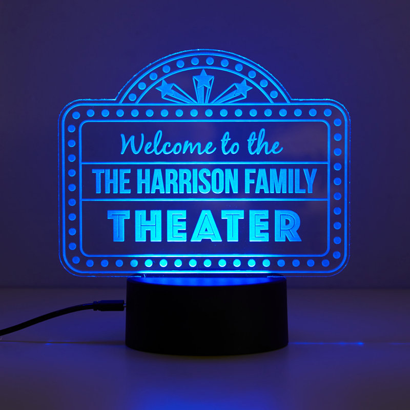 Home Family Theather LED Night Light with Custom Name Laser Engraved on Acrylic Design Insert