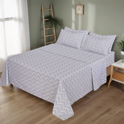 Ensemble de draps RUVANTI 6 pièces, 100 % percale de coton, format California King, rayures inversées