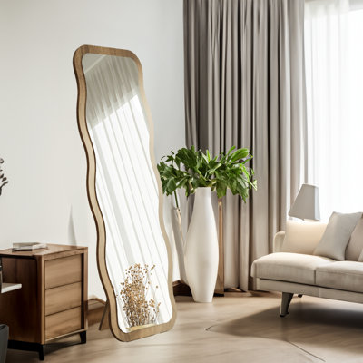 Elegant Wall-Mounted Mirror, 19.7 x 63.0 x 0.9 inches | 100% MDF Construction, Walnut Finish | Ecological Flotal-E Design, Modern Solid Color - Perfect for Home Decor & Contemporary Spaces