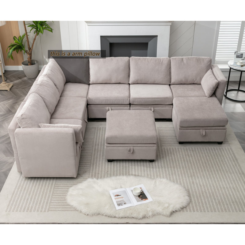 Calkins Upholstered Sofa Sectional, Light Gray Polyester