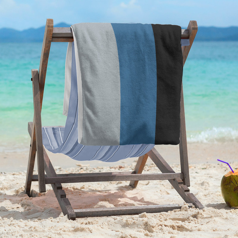Columbus Lightweight Beach Towel, Microfiber, Silver/Blue/Black