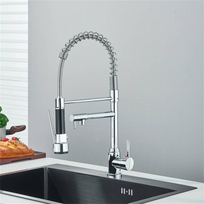 Modern Brass Kitchen Faucet With Pull Down Spray Spout, 360 Degree Rotating Single Handle Hot And Cold Mixer, Single Hole Faucet For Sink -  JUMMICO, C4611122