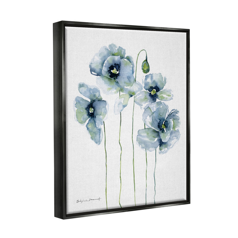 «Modern Poppy Blooms Blue Abstract Floater», art mural par Stephanie Workman Marrott, H 21 po x l 17 po x P 1,7 po