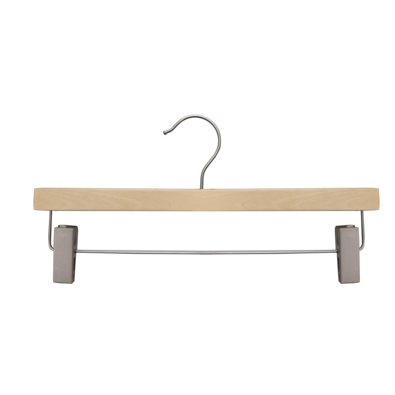 Cintres en bois pour enfants avec pinces pour jupe / pantalons, Naturel peu brillant