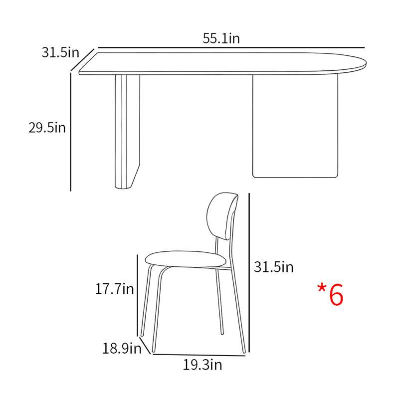 Ensemble de table de salle à manger moderne à base en bois massif, H 29,5 po x L 55,1 po x l 31,5 po