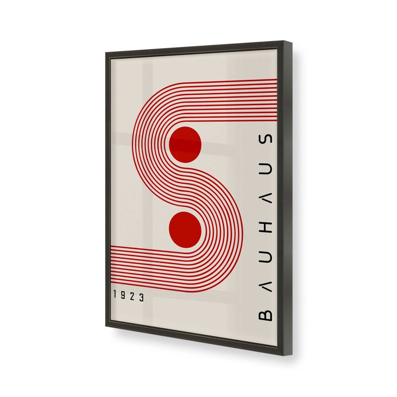 Affiche de cercles rouges et courbes Bauhaus, H 15 po x l 12 po, Cadre photo noir satiné