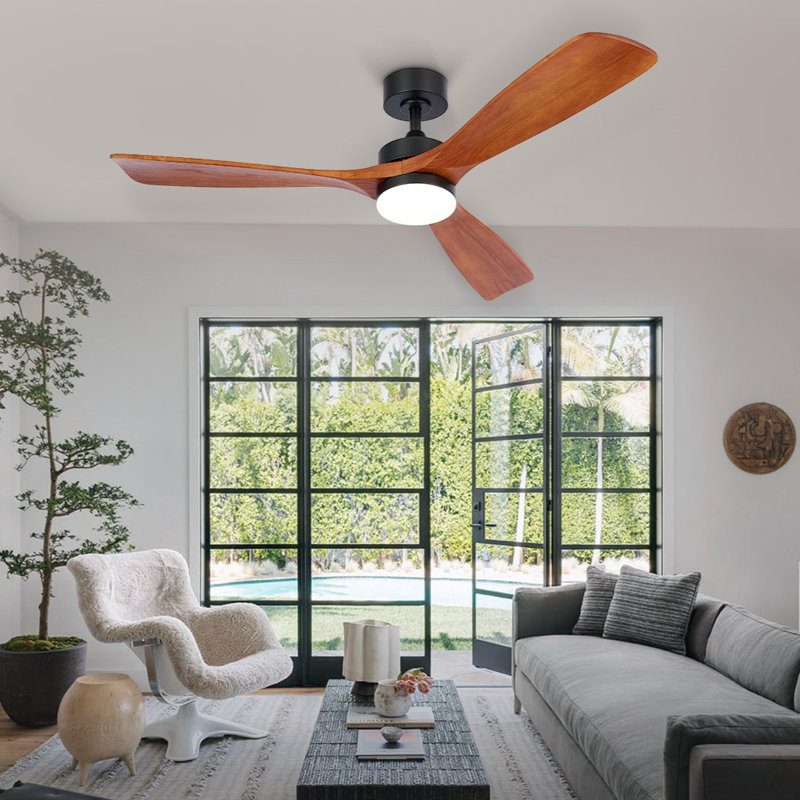 52" Black and Walnut Wood Ceiling Fan with LED Light and Remote