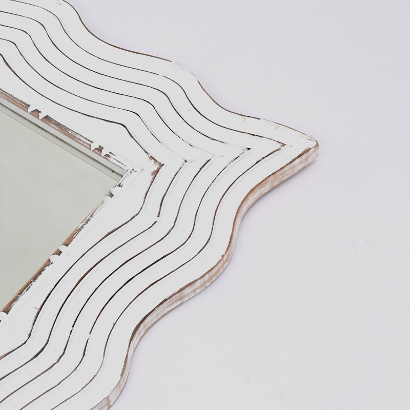 Miroir rectangulaire rustique en bois massif sculpté à la main de forme ondulée - 36 po x 72 po