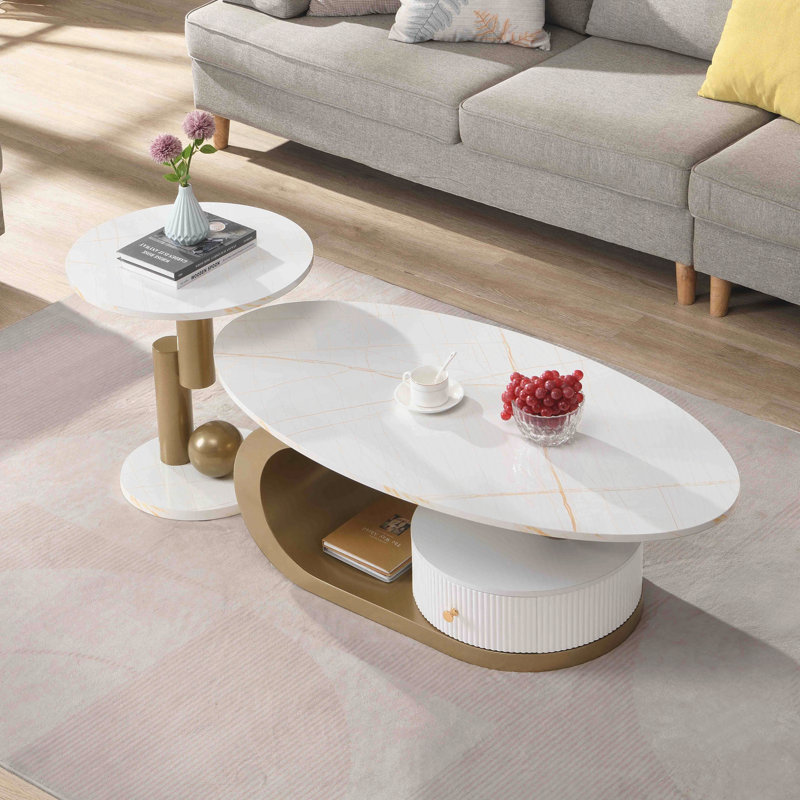 Nesting Coffee Table Set of 2, Gold, White