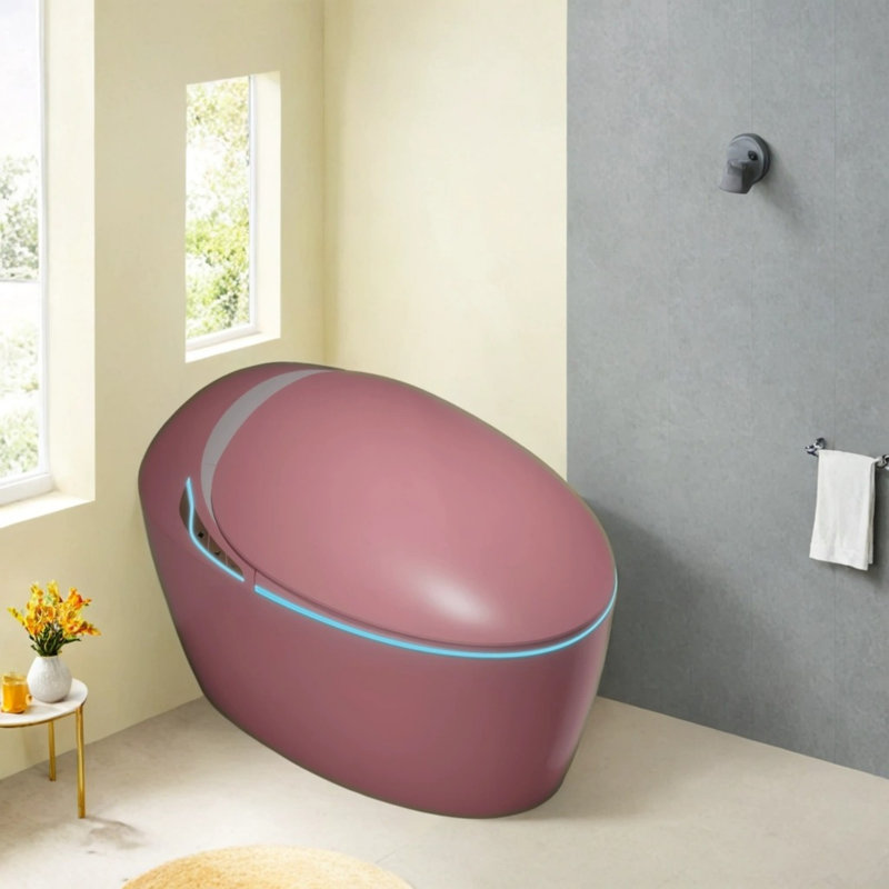 Toilette intelligente unique avec baignoire intégrée, adaptée aux salles de bain modernes et intelligentes, rose
