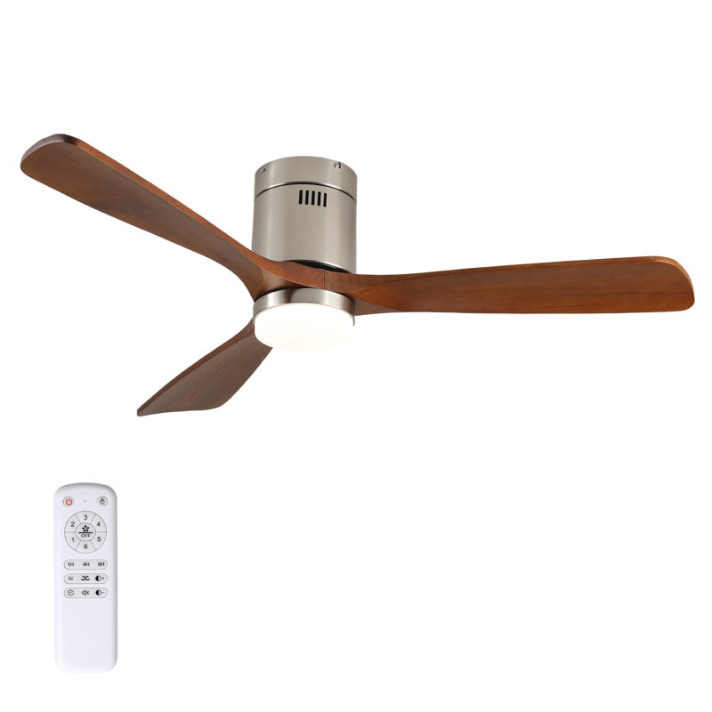 Ventilateur de plafond de 52 pouces avec lumière, 3 pales en bois de noyer massif, télécommande, moteur à courant continu réversible à 6 vitesses pour chambre à coucher, salle à manger, salon.