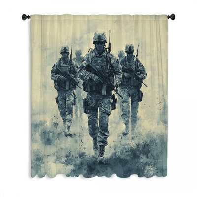 Soldiers Marching Window Curtains, Military Blockout & Sheer Curtains - 1 Panel