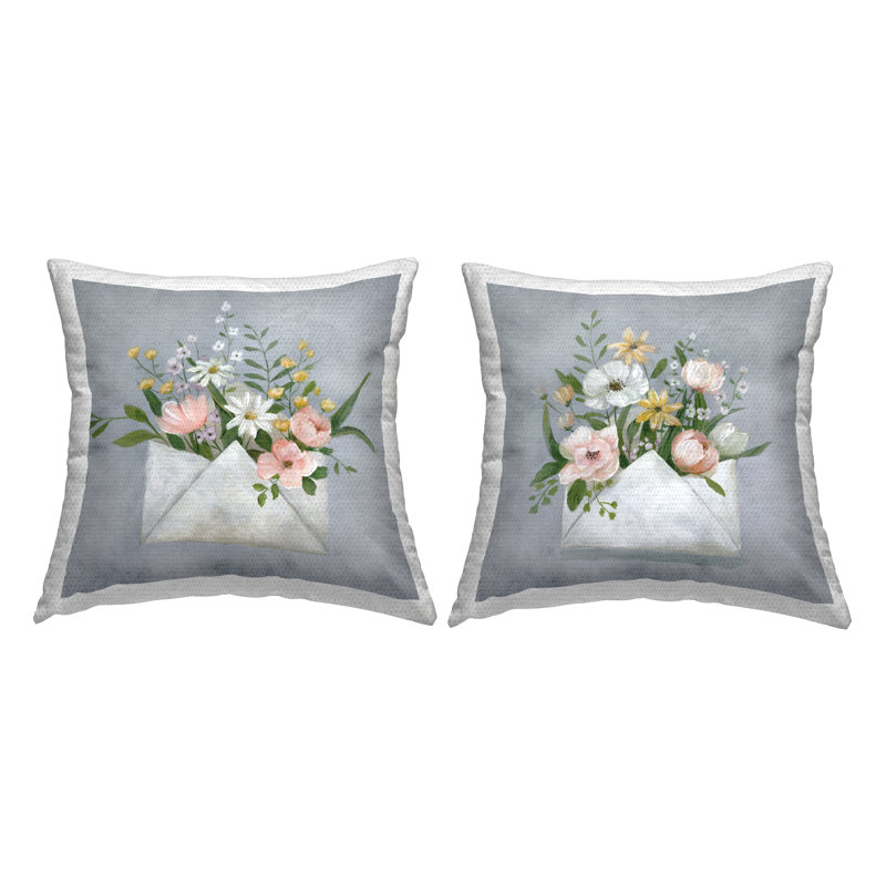 Blue Floral Envelope Print Square Outdoor Throw Pillow Set