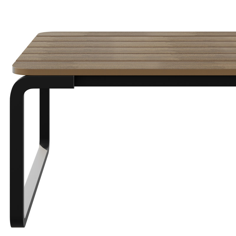 Rectangular Coffee Table with Slat Top & Aluminum Sled Base, Brown/Black