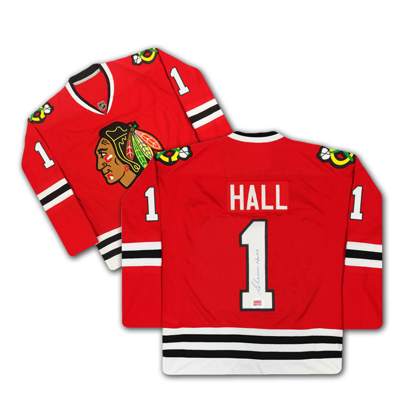 Glenn Hall des Blackhawks de Chicago signés du chandail rouge - Collection NHL Hockey Memorabilia (taille L ou XL)
