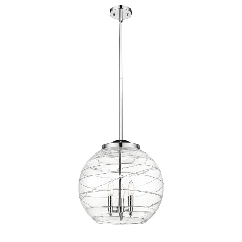 Luminaire suspendu 3 lumières Christly, H 17,13 po x l 15,75 po x P 15,75 po, Argent, Transparent