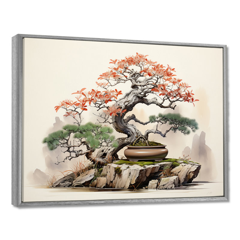 Asian Art Bonsais Wisdom I - Art asiatique, art mural, H 12 po x l 20 po x P 1 po, Encadrement argenté