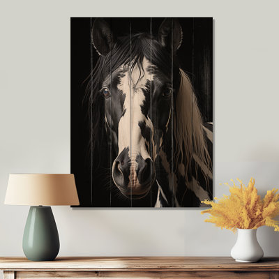 Cheval blanc noir sérénité II sur bois