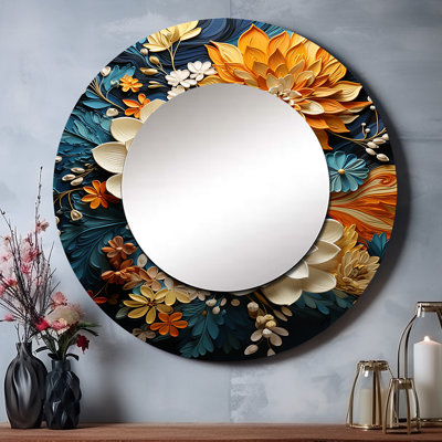 «Radwan» orange sarcelle Botanical Whirlwind II - miroir décoratif botanique