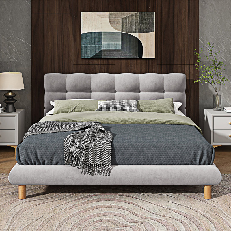 Upholstered Platm Bed Frame With Headboard