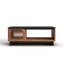 Table basse de 47 po Home. Sans assemblage. Finition deux tons. Peuplier et. Rectangulaire, deux portes, lattes. Meuble de décoration de salon contemporain scandinave noir Bourbon peuplier, portes